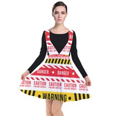 Yellow Black Warning Line Plunge Pinafore Dress