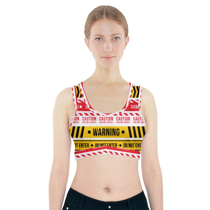 Yellow Black Warning Line Sports Bra With Pocket