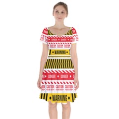 Yellow Black Warning Line Short Sleeve Bardot Dress