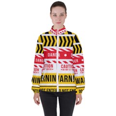 Yellow Black Warning Line Women s High Neck Windbreaker by Jancukart