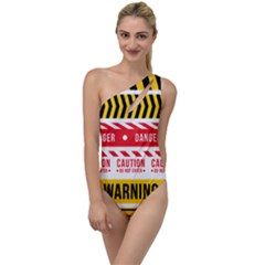 Yellow Black Warning Line To One Side Swimsuit