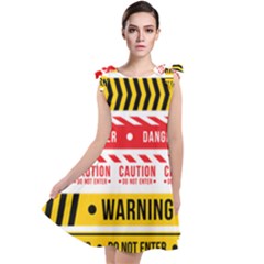 Yellow Black Warning Line Tie Up Tunic Dress by Jancukart