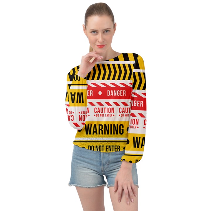 Yellow Black Warning Line Banded Bottom Chiffon Top