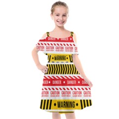 Yellow Black Warning Line Kids  Cut Out Shoulders Chiffon Dress