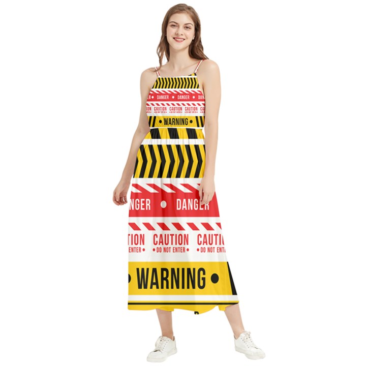 Yellow Black Warning Line Boho Sleeveless Summer Dress