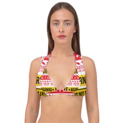 Yellow Black Warning Line Double Strap Halter Bikini Top