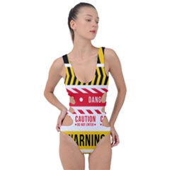 Yellow Black Warning Line Side Cut Out Swimsuit by Jancukart