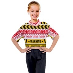 Yellow Black Warning Line Kids Mock Neck Tee