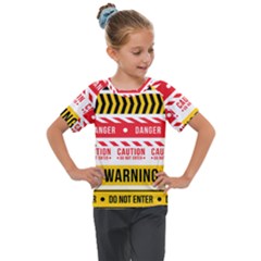 Yellow Black Warning Line Kids  Mesh Piece Tee