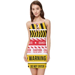 Yellow Black Warning Line Summer Tie Front Dress by Jancukart