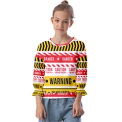 Yellow Black Warning Line Kids  Cuff Sleeve Top