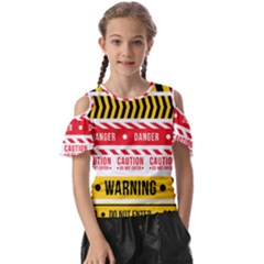 Yellow Black Warning Line Kids  Butterfly Cutout Tee