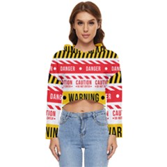 Yellow Black Warning Line Women s Lightweight Cropped Hoodie by Jancukart