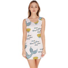 Cartoon Whale Seamless Background Pattern Bodycon Dress