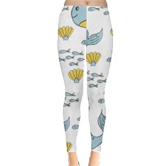 Cartoon Whale Seamless Background Pattern Leggings  by Jancukart