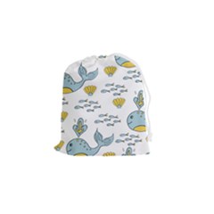 Cartoon Whale Seamless Background Pattern Drawstring Pouch (small) by Jancukart