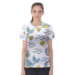 Cartoon Whale Seamless Background Pattern Women s Sport Mesh Tee