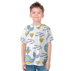 Cartoon Whale Seamless Background Pattern Kids  Cotton Tee