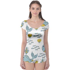 Cartoon Whale Seamless Background Pattern Boyleg Leotard 