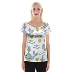 Cartoon Whale Seamless Background Pattern Cap Sleeve Top