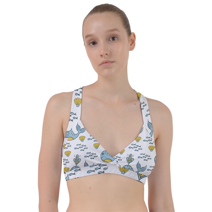 Cartoon Whale Seamless Background Pattern Sweetheart Sports Bra