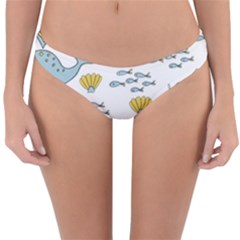 Cartoon Whale Seamless Background Pattern Reversible Hipster Bikini Bottoms by Jancukart