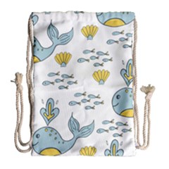 Cartoon Whale Seamless Background Pattern Drawstring Bag (large) by Jancukart