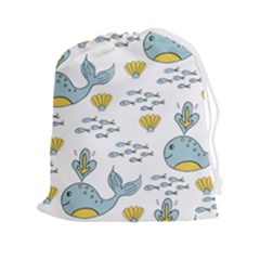 Cartoon Whale Seamless Background Pattern Drawstring Pouch (2xl) by Jancukart