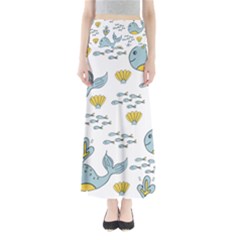 Cartoon Whale Seamless Background Pattern Full Length Maxi Skirt