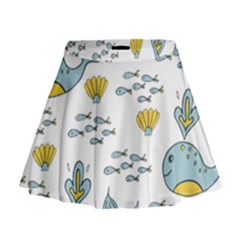 Cartoon Whale Seamless Background Pattern Mini Flare Skirt