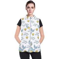 Cartoon Whale Seamless Background Pattern Women s Puffer Vest by Jancukart