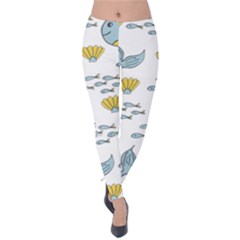 Cartoon Whale Seamless Background Pattern Velvet Leggings