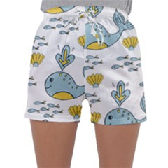 Cartoon Whale Seamless Background Pattern Sleepwear Shorts