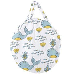 Cartoon Whale Seamless Background Pattern Giant Round Zipper Tote