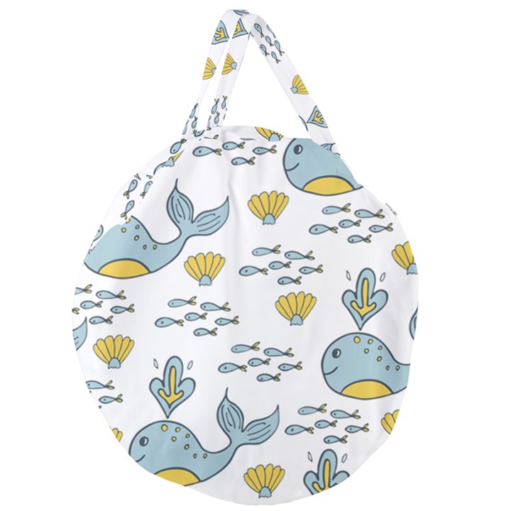 Cartoon Whale Seamless Background Pattern Giant Round Zipper Tote