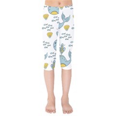 Cartoon Whale Seamless Background Pattern Kids  Capri Leggings  by Jancukart