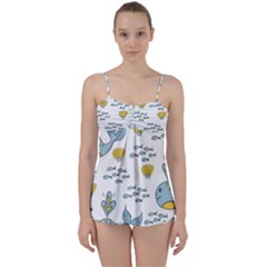 Cartoon Whale Seamless Background Pattern Babydoll Tankini Set by Jancukart