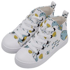 Cartoon Whale Seamless Background Pattern Kids  Mid-top Canvas Sneakers by Jancukart