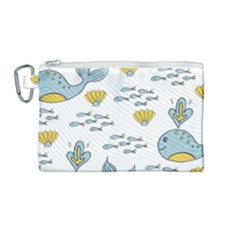 Cartoon Whale Seamless Background Pattern Canvas Cosmetic Bag (medium)