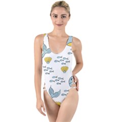 Cartoon Whale Seamless Background Pattern High Leg Strappy Swimsuit