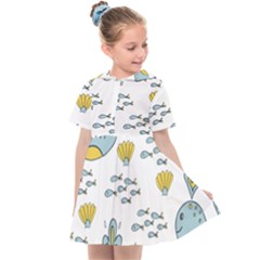 Cartoon Whale Seamless Background Pattern Kids  Sailor Dress