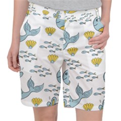 Cartoon Whale Seamless Background Pattern Pocket Shorts