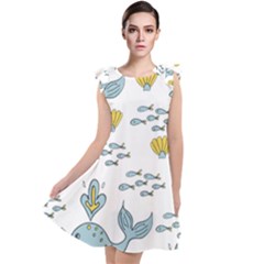 Cartoon Whale Seamless Background Pattern Tie Up Tunic Dress