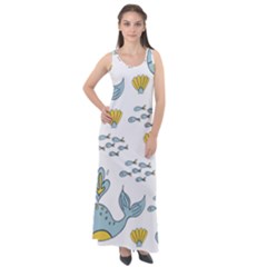 Cartoon Whale Seamless Background Pattern Sleeveless Velour Maxi Dress