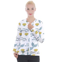 Cartoon Whale Seamless Background Pattern Casual Zip Up Jacket