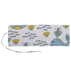 Cartoon Whale Seamless Background Pattern Roll Up Canvas Pencil Holder (m) by Jancukart