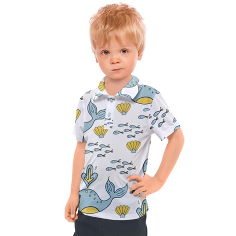 Cartoon Whale Seamless Background Pattern Kids  Polo Tee by Jancukart