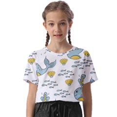 Cartoon Whale Seamless Background Pattern Kids  Basic Tee