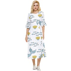 Cartoon Whale Seamless Background Pattern Double Cuff Midi Dress