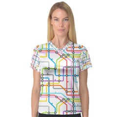 Tube Map Seamless Pattern V-neck Sport Mesh Tee